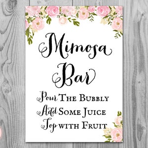 Peonies Mimosa Bar Sign, Bubbly Bar Sign, Wedding Bar Sign, Printable Sign, Wedding Decoration Sign, Drinks Table Decoration, wd67 TH13
