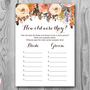 Autumn How old were they, How old was the Bride Groom, Guess the Ages, Coed Bridal Shower game, Bridal shower Game, Printable wd82 TH40