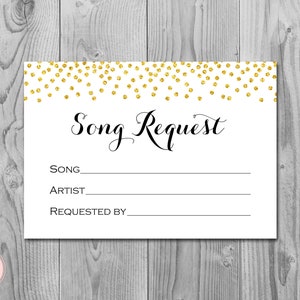 Carte de demande de chanson de mariage confettis or, mariage RSVP avec demande de chanson, carte de demande de chanson imprimable, téléchargement immédiat TH22