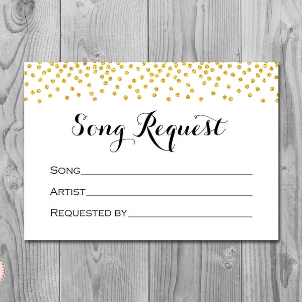 Gold Confetti Wedding Song Request Card, Wedding RSVP with Song Request, Printable Song Request Card, Instant Download TH22