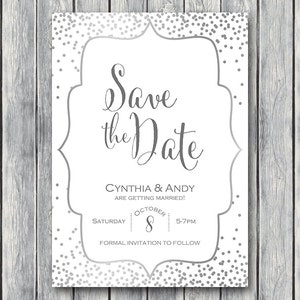Silver Save The Date Wedding Invitation, Silver Invitation imprimable, Bridal Shower Invitation, Wedding InvitationTG00 WS51