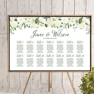 Cream White Floral Custom Wedding Seating Chart, Wedding Seating Poster, Wedding Seat Sign, Wedding Seating Board TH89 WC170 z