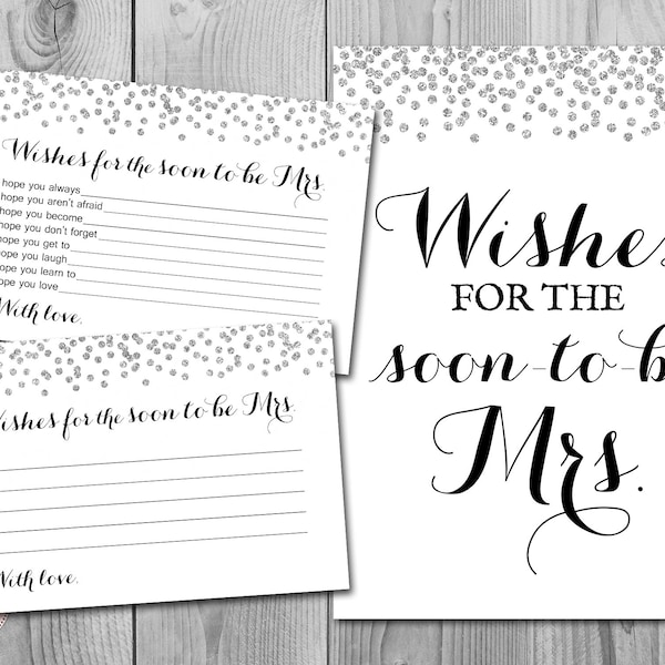 Silver Wishes for the Bride to be Card, Wishes for the Soon to be Mrs, Engagement Party Game, Bridal Shower Games Printable, Download TH63