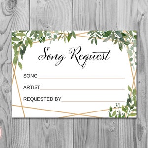 Greenery Wedding Song Request Card, Wedding RSVP with Song Request, Printable Song Request Card, Bridal Shower Game, Instant Download TH93