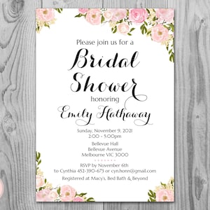 Pfingstrosen personalisierte elegante Hochzeitseinladungen, Brautdusche Einladung, Baby-Dusche, personalisierte Einladung, laden WI16 WD67 TH18
