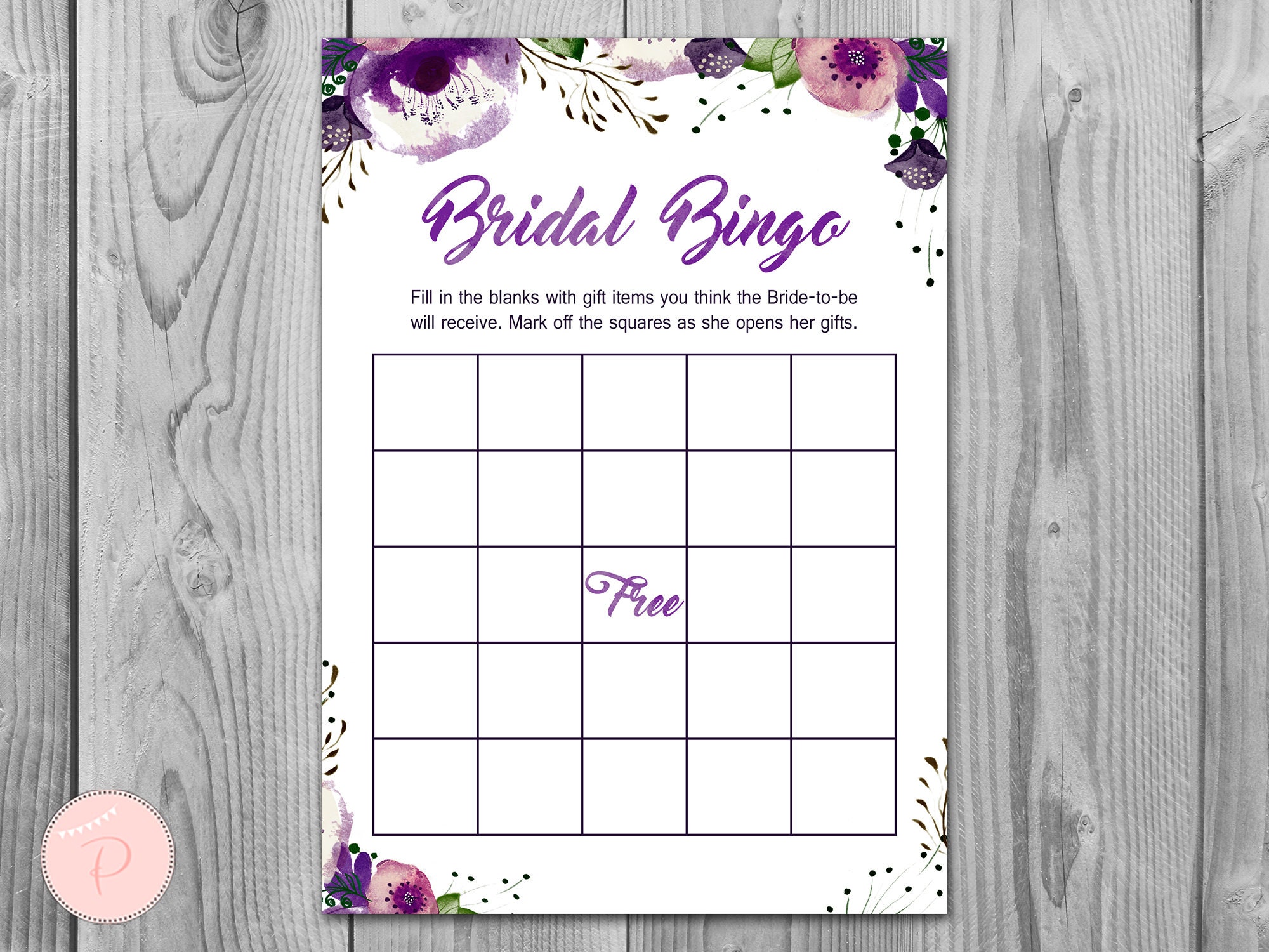 Purple Bridal Shower Bingo Printable Bridal Bingo Gift Item - Etsy