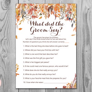 Autumn Fall What did the Groom Say Game, What did groom say about Bride, How well couple know each other, Couples shower Game WD84 TH47