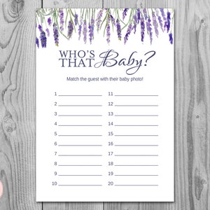 Lavender Who&#39;s That Baby Game, Who&#39;s Baby Game, Baby Shower Games, Digital Downloads, Printable Instant TH85 BABY