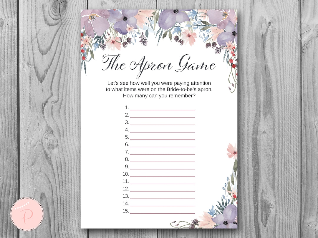 Purple Floral the Apron Game Wedding Shower Game, Memory Game, Wedding ...