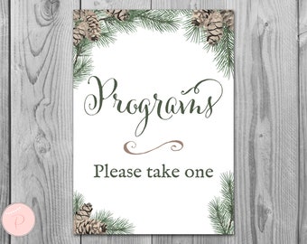 Pinecone Wedding programs sign, Printable Program Sign, Wedding Ceremony Program, Printable sign, Wedding decoration sign WS73 TH54 z