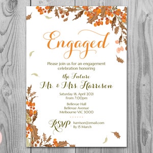 Autumn Fall Printable Engagement Party Invitation, Personalized Invitation, Printable Wedding Invitation, Shower Invite WD84 TH52