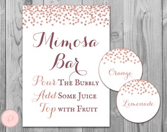 Rose Gold Mimosa Bar Sign with juice tags, Bubbly Bar Sign, Wedding Bar Sign, Wedding Decoration Sign, Engagement Party Mimosa TH68
