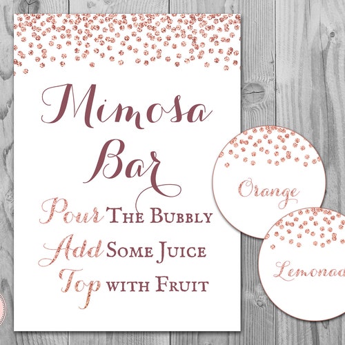 Rose Gold Mimosa Bar Sign With Juice Tags Bubbly Bar Sign - Etsy