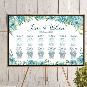 Teal Floral Printable Custom Wedding Seating Chart, Wedding Seating Poster, Wedding Seating Sign, Wedding Seating Board TH77 WC161