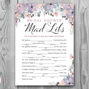 Lila Blumen Bridal Shower Mad Libs, Hochzeit Rat Karten, Hochzeit Mad Libs, Bridal Shower Mad Libs, Braut Mad Libs, Mad Lib Rat TH71