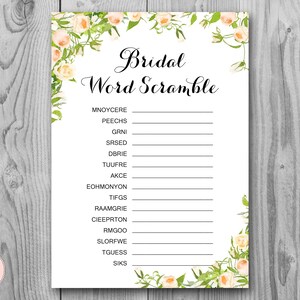 Peonies Bridal Word Scramble Bridal Shower Game, Unscramble, Bridal shower game, Bridal shower activity, Printable Game WD63 TH11