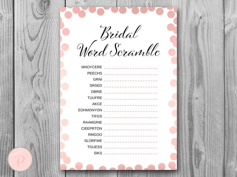 rose gold bridal word scramble bridal shower game unscramble etsy