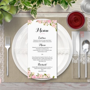 Pink Peonies Floral Printable Wedding Menu, Custom Wedding Menu Printable, Wedding Menu Template - Digital File, DIY Print wd67 TH18 WM38