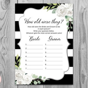 How old were they, How old was the Bride and Groom, Guess the Ages, Coed Wedding Shower game, Bridal shower Game, Printable Game TH81