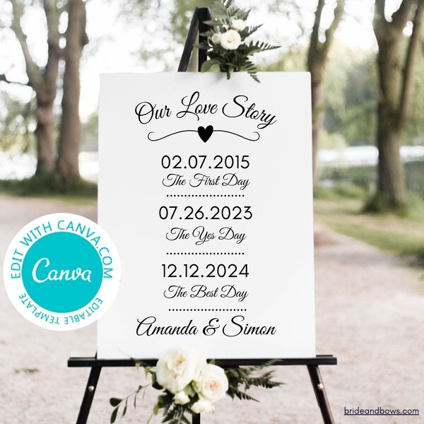 Editable Our Love Story Sign, Special Dates Sign, Wedding Date Sign, Wedding Gift, Minimalist Wedding, Modern Bridal Shower Gift TH100 canva