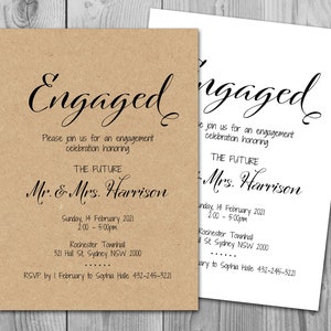 Invito rustico per feste di fidanzamento stampabili, invito personalizzato, invito al matrimonio, invito alla carta Kraft TG08 TH90