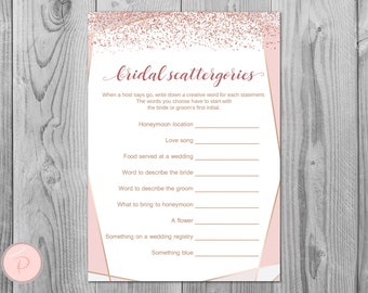 Rose Gold Confetti Scattergories Bridal Shower Games, Scattergories Wedding shower game, Bridal shower activity, Printable Game TH95.1