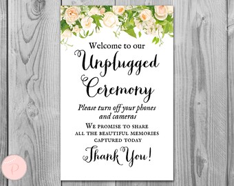 Peonies Floral Unplugged Ceremony Sign, No phones or cameras, Turn off phones, Unplugged Wedding Signage, Wedding decoration sign TH01 DD