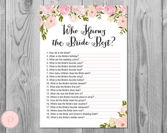 How well do you know the Bride game, Who knows the bride best, Engagement Game, Bridal shower Game Printable, Instant Download WD67 TH13