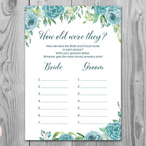 Teal How old were they, How old was the Bride Groom, Guess the Ages, Coed Wedding Shower game, Bridal shower Game, Printable Game TH77
