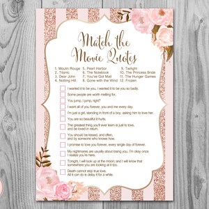 Boho Floral Movie Matching Game, Famous Love Quote Movie Game, Coed Bridal shower game, Bridal shower activity, Printable Game wd90 dd TH55