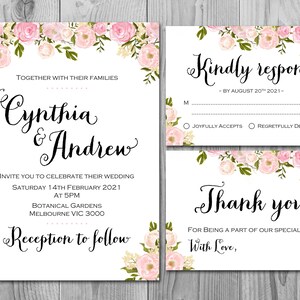 Pink Peonies Custom Wedding Invitation Set, Invitation de mariage imprimable, Invitation de fête de fiançailles, Personnalisé, Suite de mariage wd67 WI13