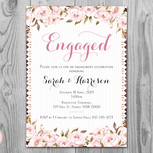 Peonies Printable Engagement Party Invitation, Personalized Invitation, Wedding Invitation wd43 TH06