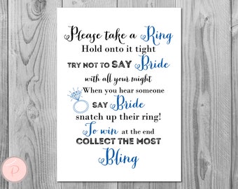 Don't Say Bride Game, Blue Don't Say a word Game, Take a Ring Game, Bridal shower game, Bridal shower activity, Printable Game TH000 z