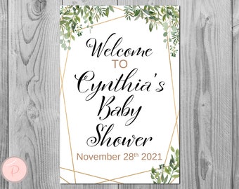 Greenery Personalized Welcome baby shower sign, Welcome Sign, Baby Decoration Sign, Gender Neutral Party sign DIY Print TH93 WS45