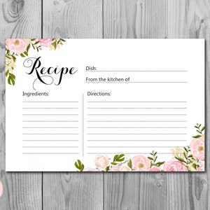 Tarjeta de receta de peonías / Ducha nupcial / Tarjeta imprimible / Ducha de boda / Juego de despedida de soltera / Actividad de despedida de soltera mixta / WD67 TH18