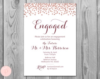 Rose Gold Confetti Printable Engagement Party Invitation, Personalized Invitation, Wedding Invitation, Rose Gold Invite, TH68 dd