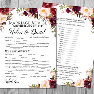 Marsala Heiratskarten, Hochzeitskarten, Hochzeit Mad Libs, Braut Shower Mad Libs, Braut Mad Libs, Mad lib Ratkarten TH99