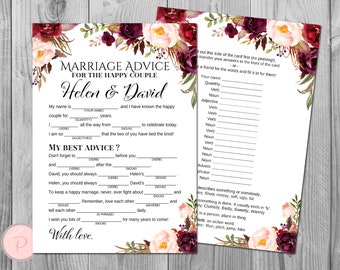Marsala Heiratskarten, Hochzeitskarten, Hochzeit Mad Libs, Braut Shower Mad Libs, Braut Mad Libs, Mad lib Ratkarten TH99