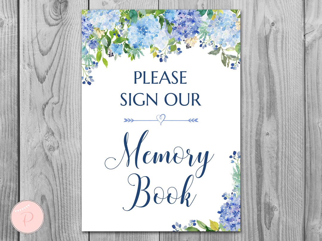 Sign This Memory Book Sign Blue Hydrangea Floral Memory Book Sign, Sign Our Guestbook, Printable ...