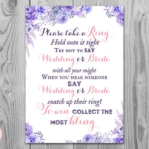 Purple Blue Don&#39;t Say Wedding or Bride Game, Don&#39;t Say a word Game, Take a Ring Game, Coed Bridal shower game, Shower activity, TH53 dd