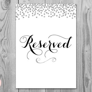 Silver Confetti Reserved sign, Wedding Reserved seating sign, Reserved table sign, Wedding sign, Printable sign, Wedding Decoration TH63