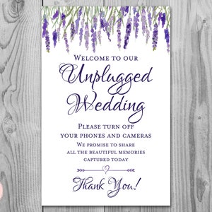 Purple Lavender Floral Unplugged Wedding Sign, Unplugged Ceremony Sign, Printable Wedding Sign, Printable sign, Wedding decoration sign TH85