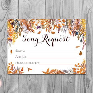 Carte de demande de chanson de mariage automne automne, RSVP avec demande de chanson, carte de demande de chanson imprimable, jeu de douche nuptiale, téléchargement immédiat WD84 TH47