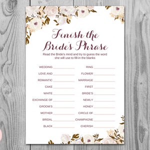 Finish the Bride's Phrase Game, Complete the Phrase , Bridal Shower ...