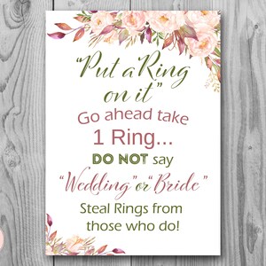 Boho Floral Put a Ring on it Game, Bridal Shower Games, Dont Say Bride Game, Don&#39;t Say Game, Bridal Shower Game, Download WD85 TH46