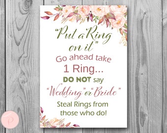 Boho Floral Put a Ring on it Game, Bridal Shower Games, Dont Say Bride Game, Don't Say Game, Bridal Shower Game, Download WD85 TH46