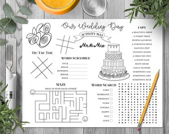 Wedding Kids Activity and Coloring Mat, Wedding Kids Table Activities, Wedding Coloring Mat, Childrens Game Printable, Kids Maze TG08