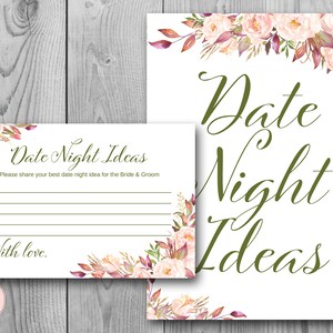 Boho Floral Date Night Ideas, Date Night Cards, Date Night Sign, Coed Bridal Shower Activity, Bridal shower game wd85 TH46