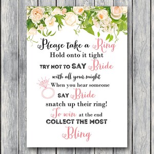 Peonies Don&#39;t Say Bride Game, Don&#39;t Say a word Game, Take a Ring Game, Bridal shower game, Bridal shower activity, Printable Game TH01