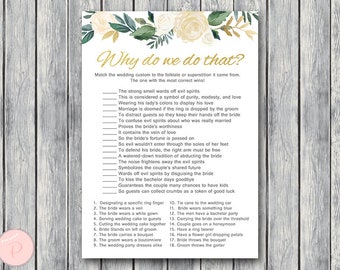 Why do we do that Bridal Shower Game, Wedding Tradition Quiz , Cream Bridal shower game, Bridal shower activity, Printable Game TH82